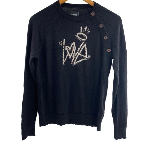 Zadig & Voltaire Women’s S Love Graphic Studded Sweater Black 100% Cashmere Goth - Picture 2 of 9